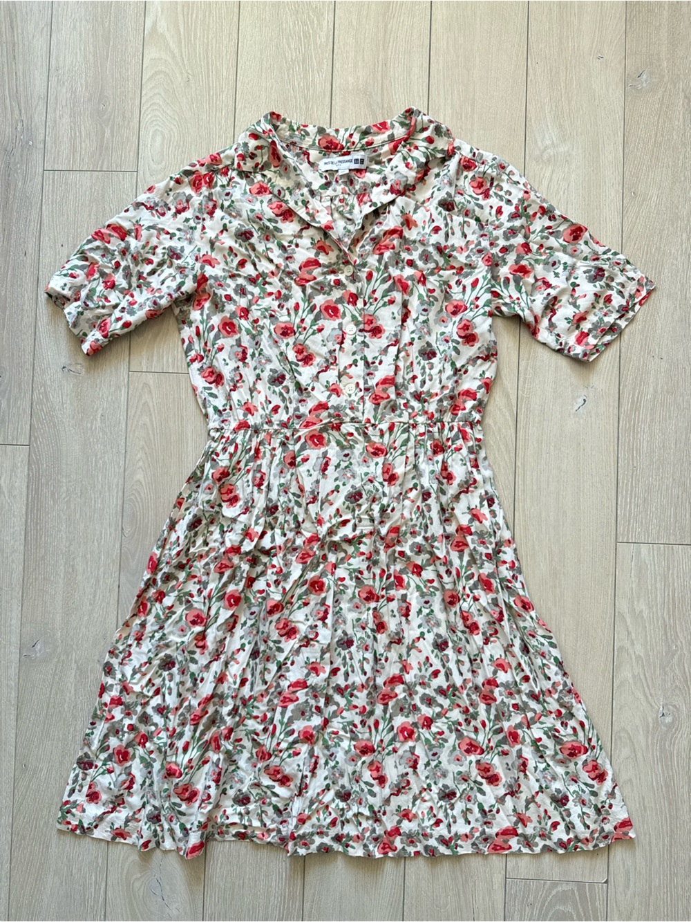 Uniqlo x Ines de la Fressange Floral Print Dress Size Medium Cream & Pink Retro